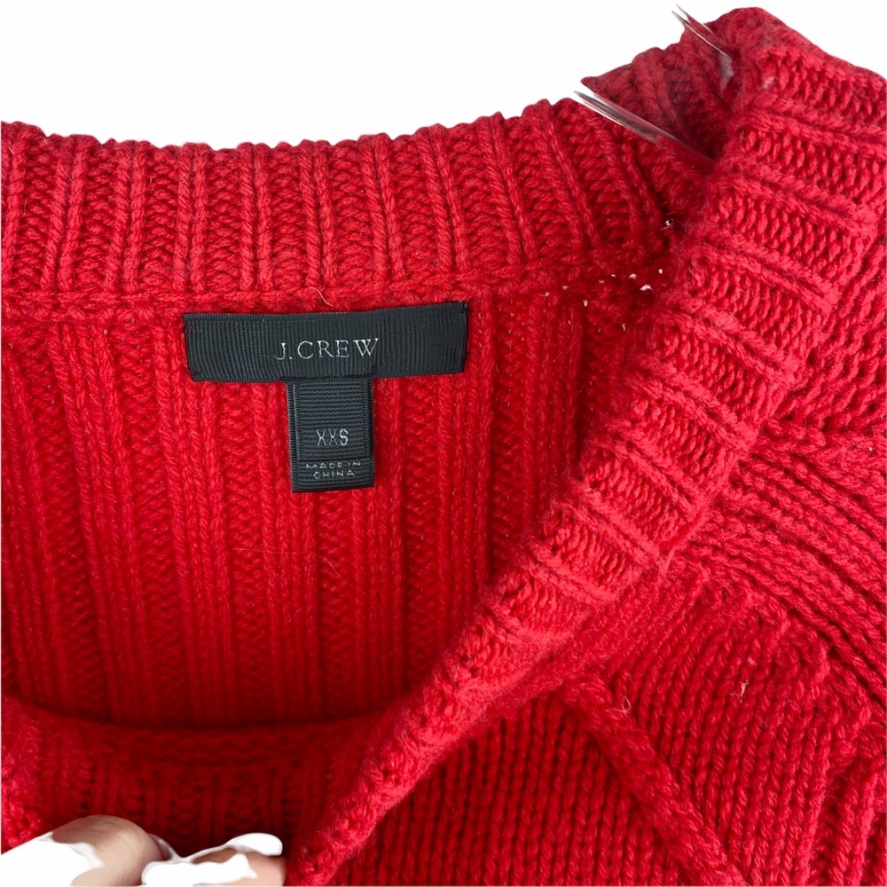 J Crew Red Wool Popcorn Knit Pom Pom Sweater XXS - Picture 6 of 8